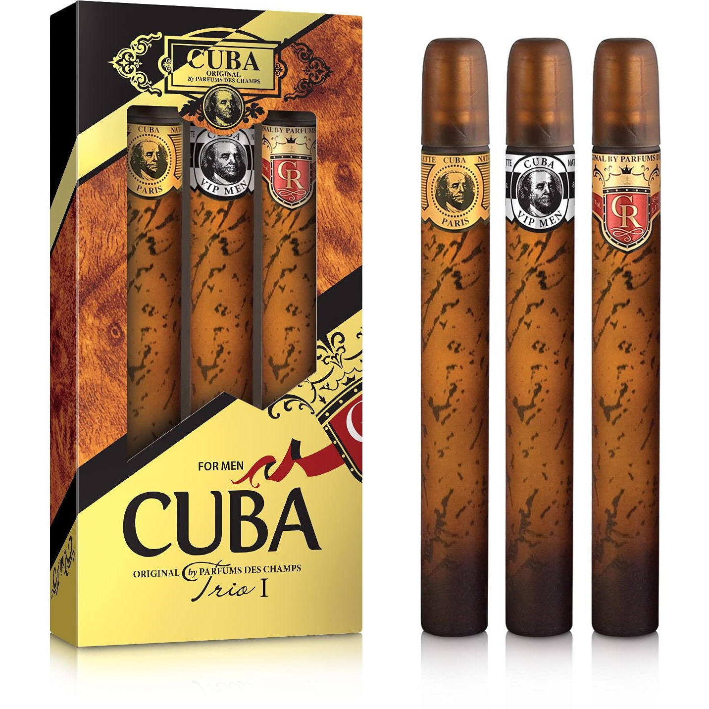 Cuba Trio 1 by Cuba for Men - 3 Pc Gift Set 1.17oz Cuba Gold EDT Spray, 1.17oz Cuba Royal EDT Spray, 1.17oz Cuba VIP EDT Spray