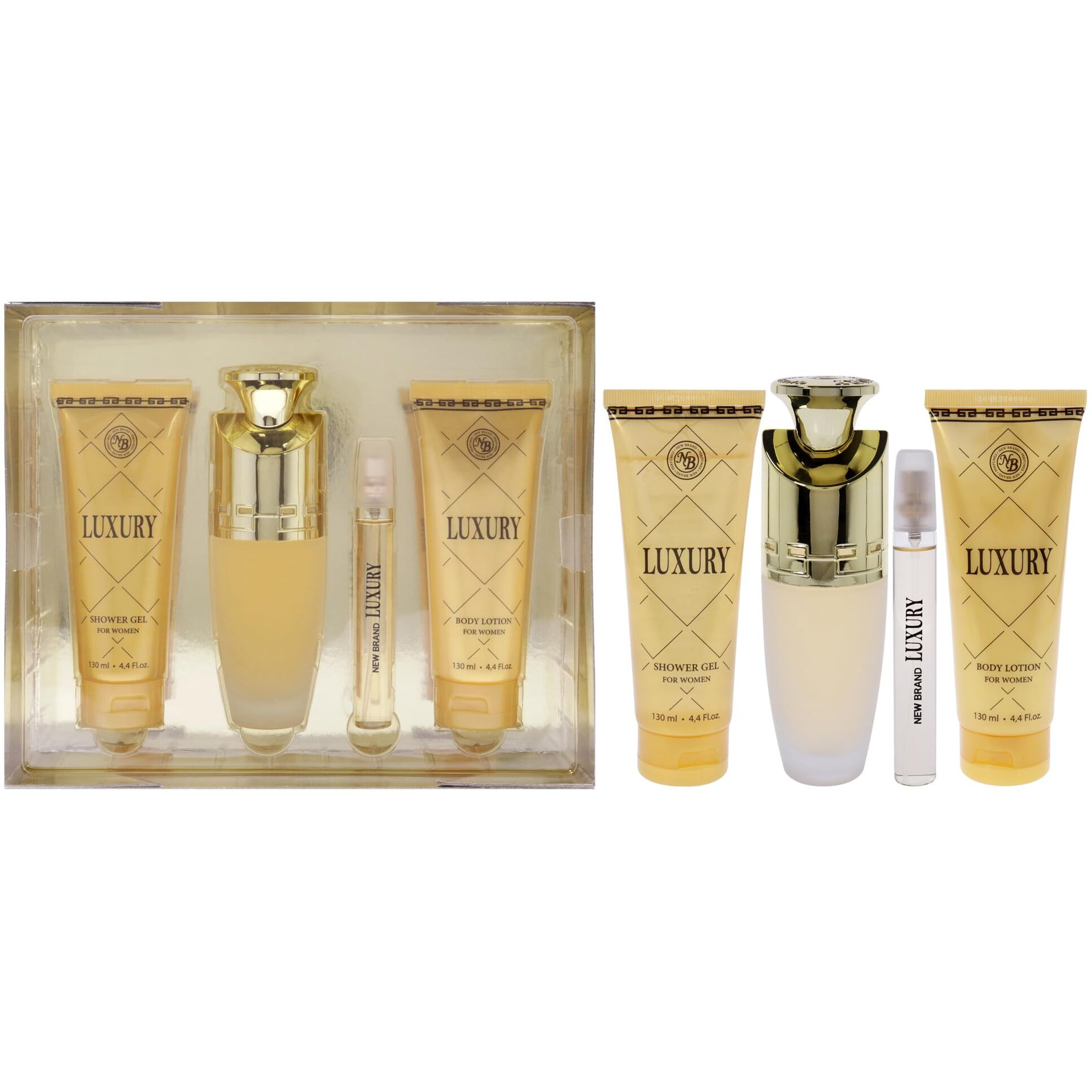 Luxury by New Brand for Women - 4 Pc Gift Set 3.3oz EDP Spray, 4.4oz Shower Gel, 4.4oz Body Lotion, 0.5oz EDP Spray