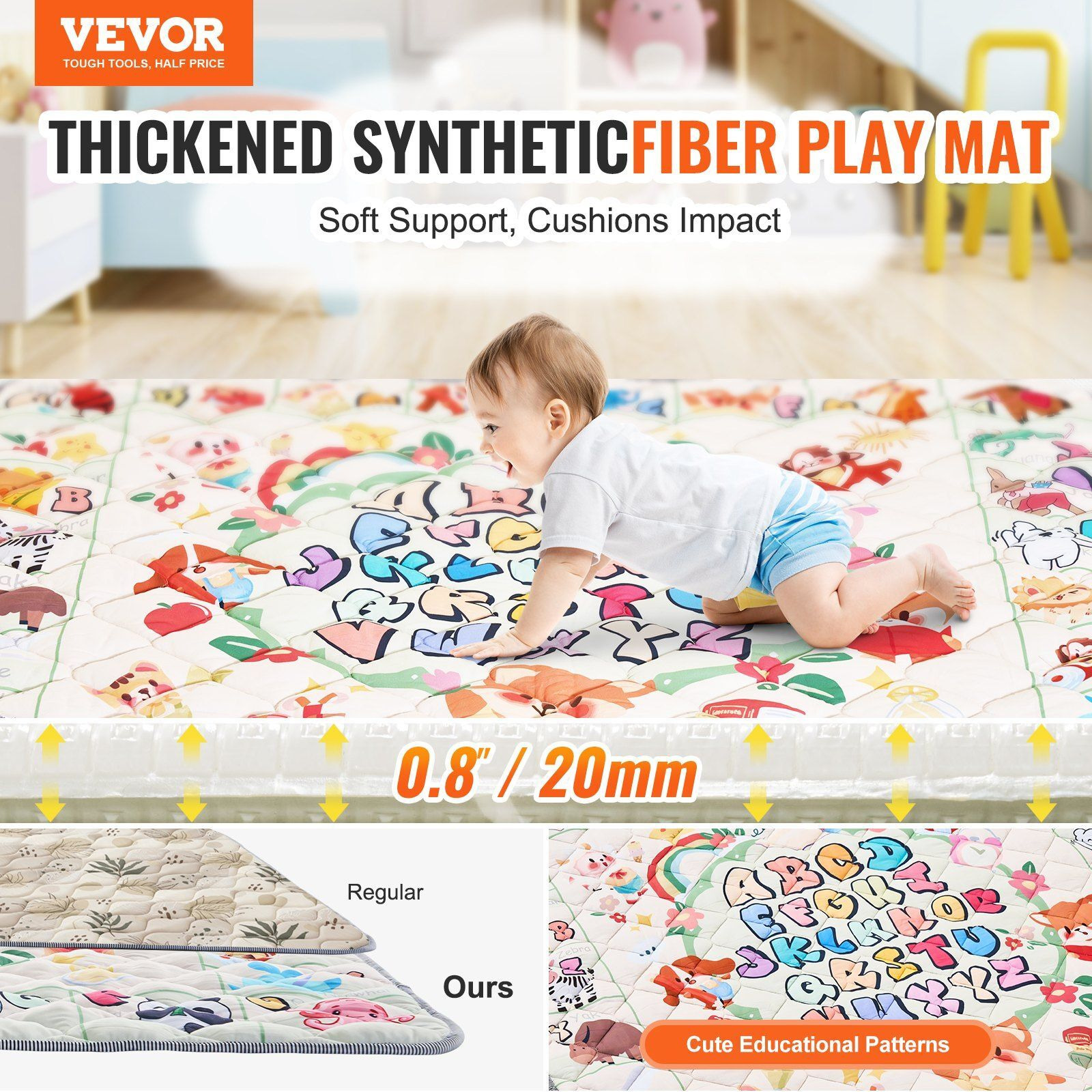 VEVOR 50&quotx50" Baby Play Mat Kids Crawling Floor Playmat Soft Thickened Mat