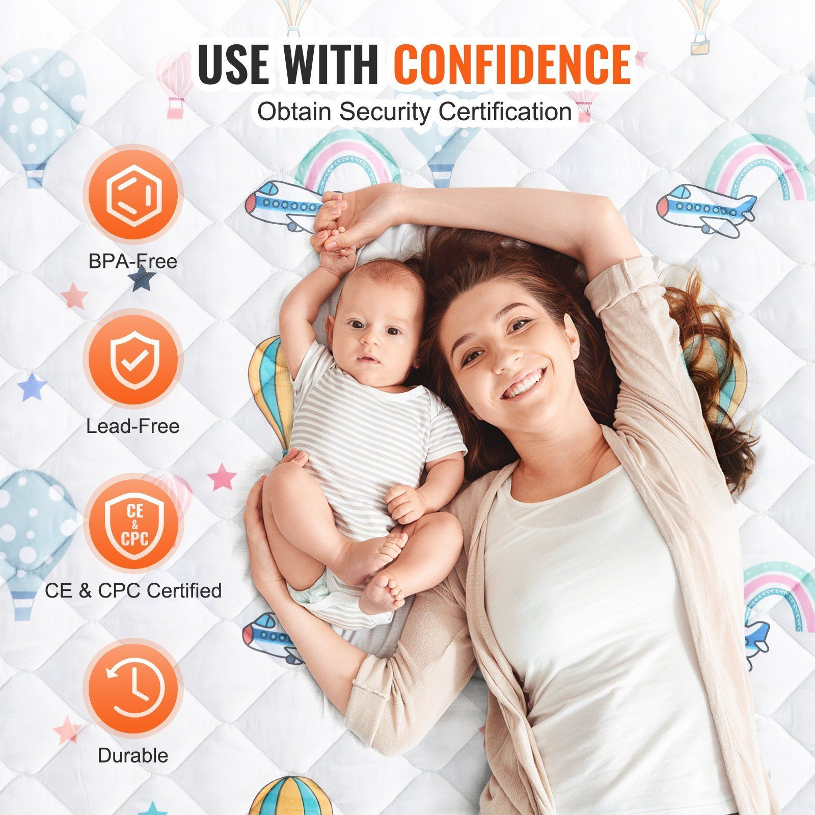 VEVOR 59&quotx79" Baby Play Mat Kids Crawling Soft Floor Playmat Infant Activity Mat