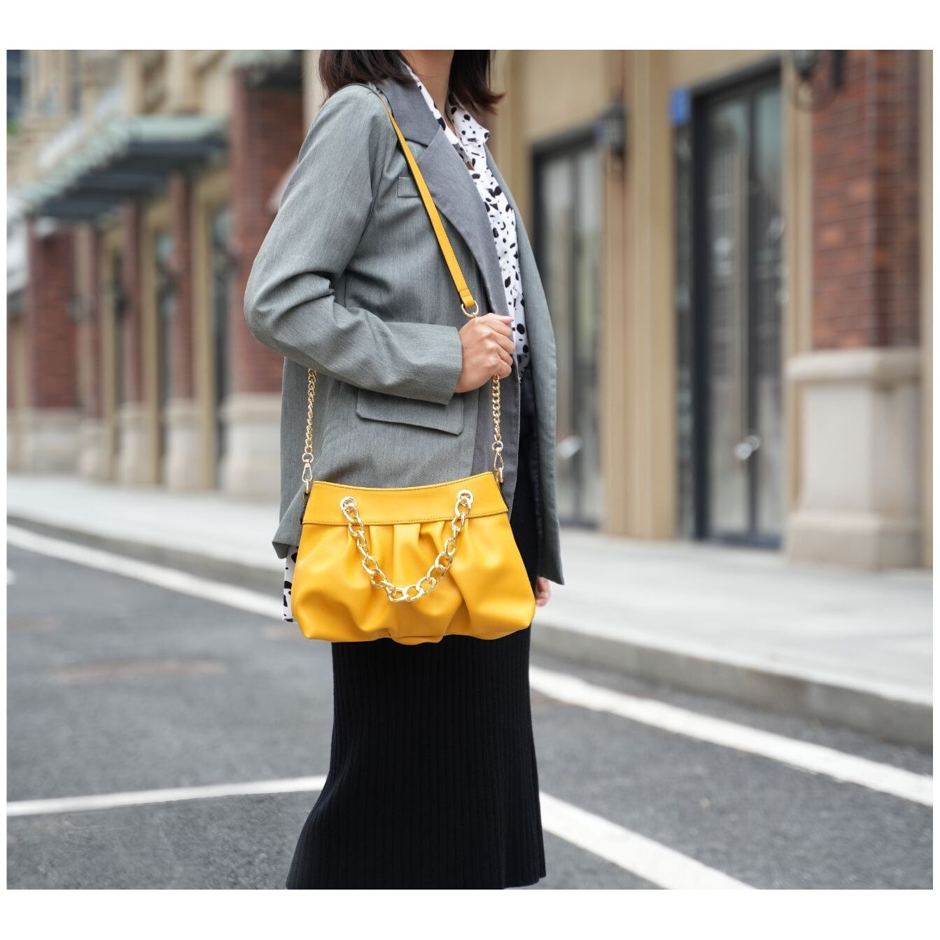 MKF collection Marvila Minimalist Vegan Leather chain Ruched Shoulder Bag by Mia k(D0102H2QP8U)