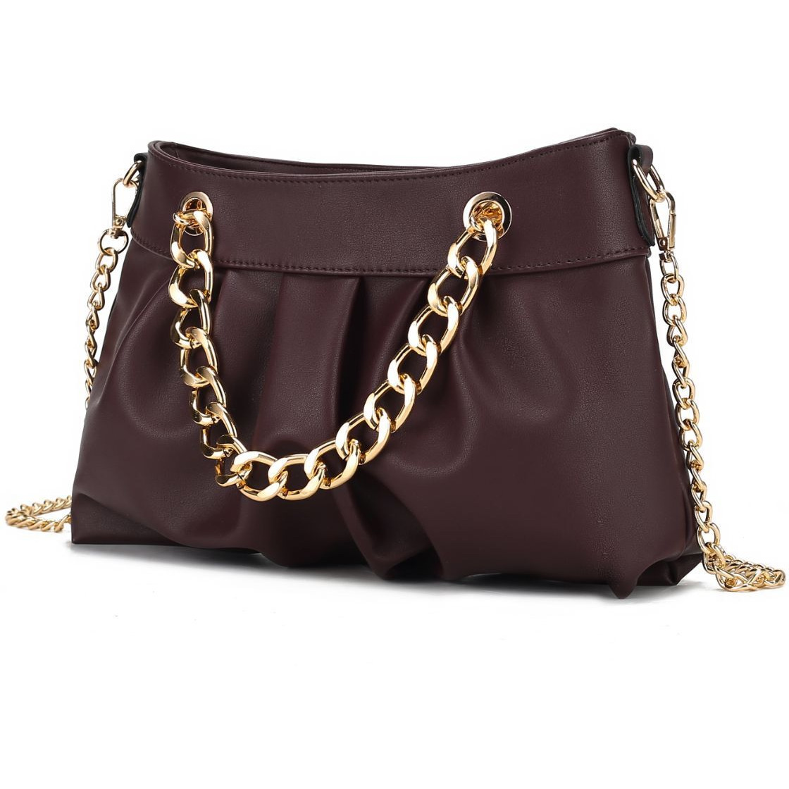 MKF collection Marvila Minimalist Vegan Leather chain Ruched Shoulder Bag by Mia k(D0102H2QP87)