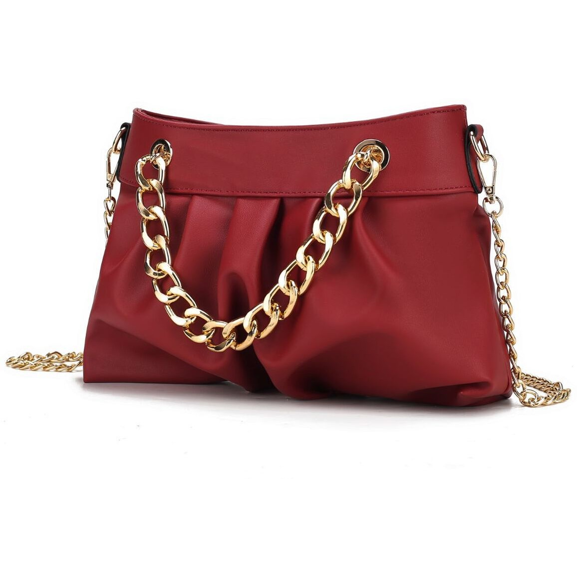 MKF collection Marvila Minimalist Vegan Leather chain Ruched Shoulder Bag by Mia k(D0102H2QP8g)
