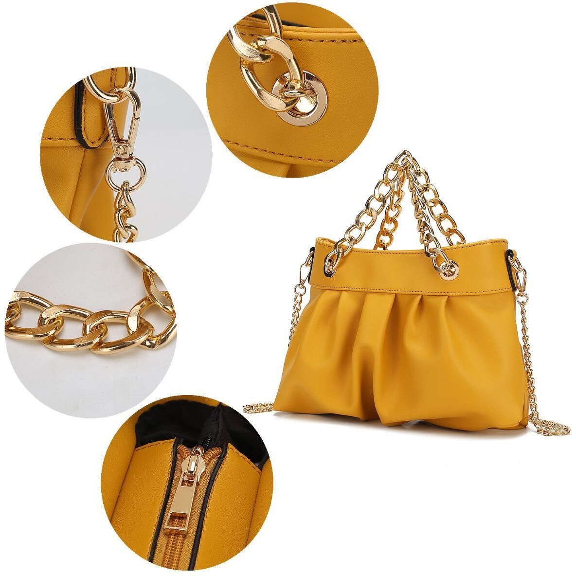 MKF collection Marvila Minimalist Vegan Leather chain Ruched Shoulder Bag by Mia k(D0102H2QP8g)
