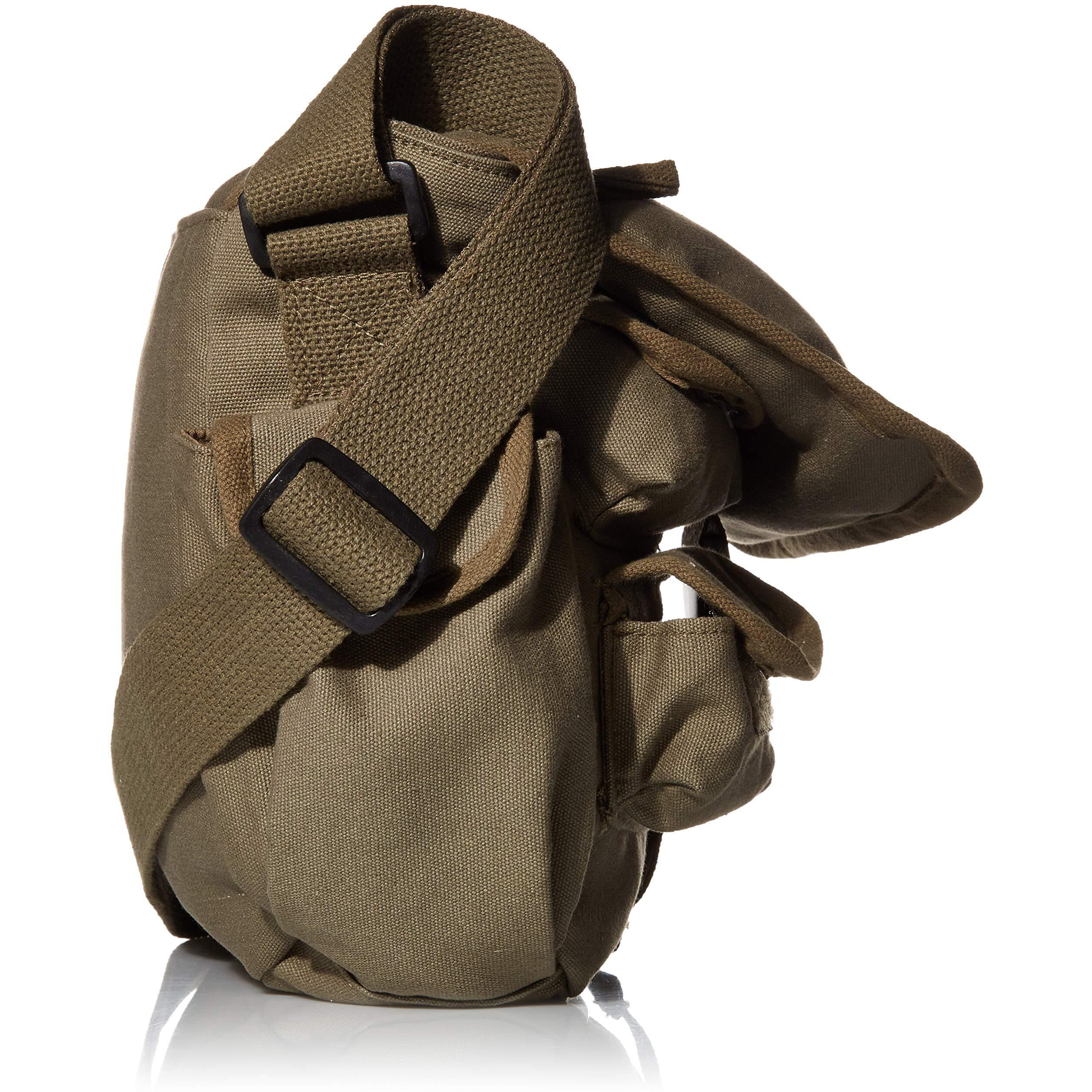 Retro Messenger Bag With Skull Emblem - Olive Drab