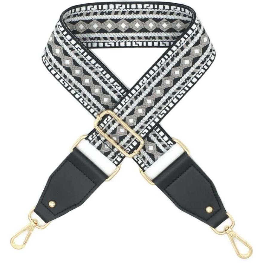 Black White Rhombus Wide Crossbody Canvas Bag Strap Replacement Purse Handbag Shoulder Strap Adjustable Belt