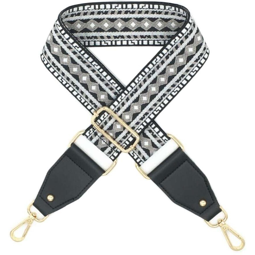 Black White Rhombus Wide Crossbody Canvas Bag Strap Replacement Purse Handbag Shoulder Strap Adjustable Belt