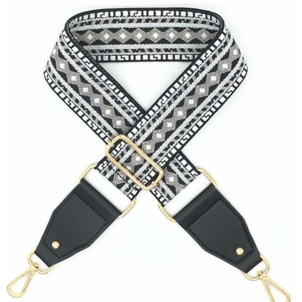 Black White Rhombus Wide Crossbody Canvas Bag Strap Replacement Purse Handbag Shoulder Strap Adjustable Belt
