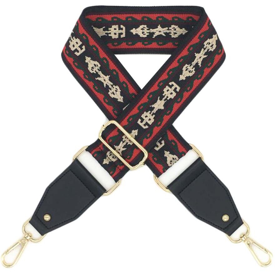 Wide Replacement Canvas Bag Strap Red Pattern Crossbody Shoulder Strap Purse Handbag Adjustable Belt