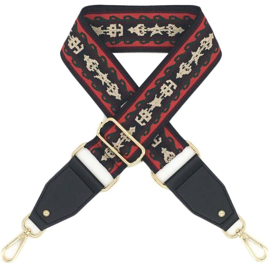 Wide Replacement Canvas Bag Strap Red Pattern Crossbody Shoulder Strap Purse Handbag Adjustable Belt