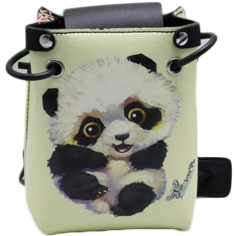 Green Hand Painted Panda Crossbody Bag Retro PU Leather Handbag Shoulder Bag Mini Cell Phone Bag