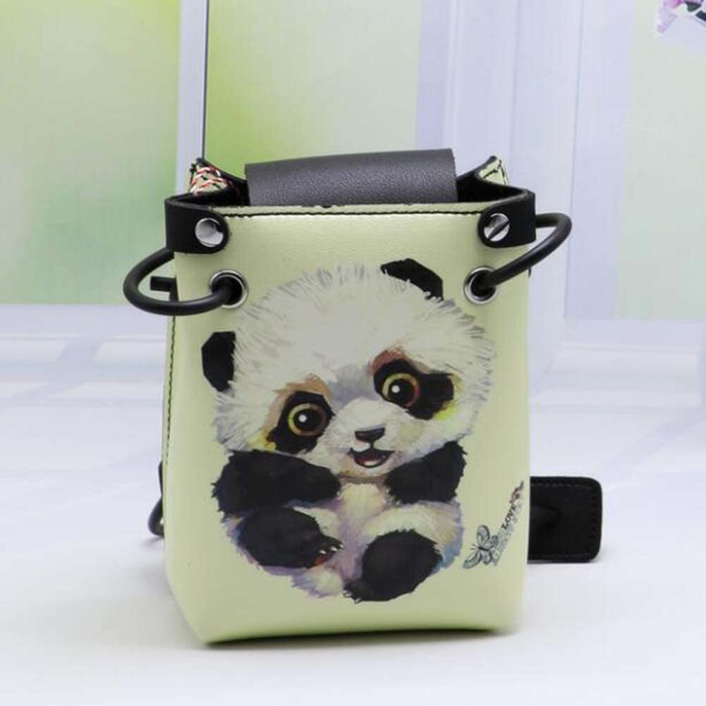 Green Hand Painted Panda Crossbody Bag Retro PU Leather Handbag Shoulder Bag Mini Cell Phone Bag