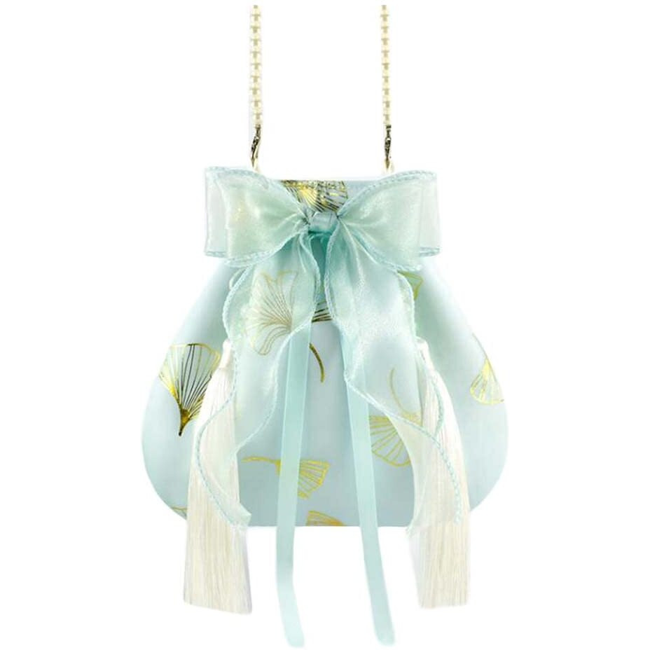 Green Hanfu Crossbody Bag Chinese Style Shoulder Bag Cheongsam Ribbon Handbag Cell Phone Purse