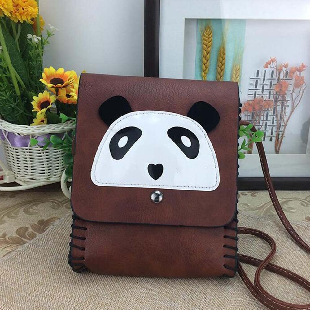 Brown Handmade PU Leather Panda Shoulder Crossbody Bag Cell Phone Bag Mini Bag