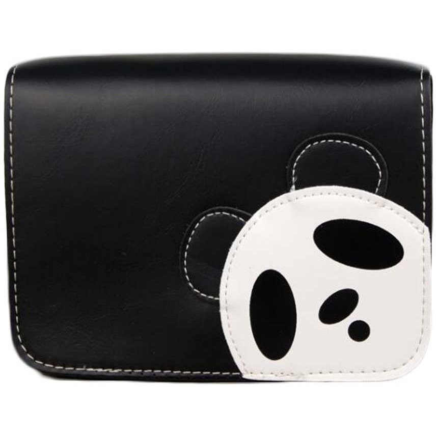Black Cute Panda Flap Shoulder Crossbody Bag Vintage PU Leather Square Shoulder Bag
