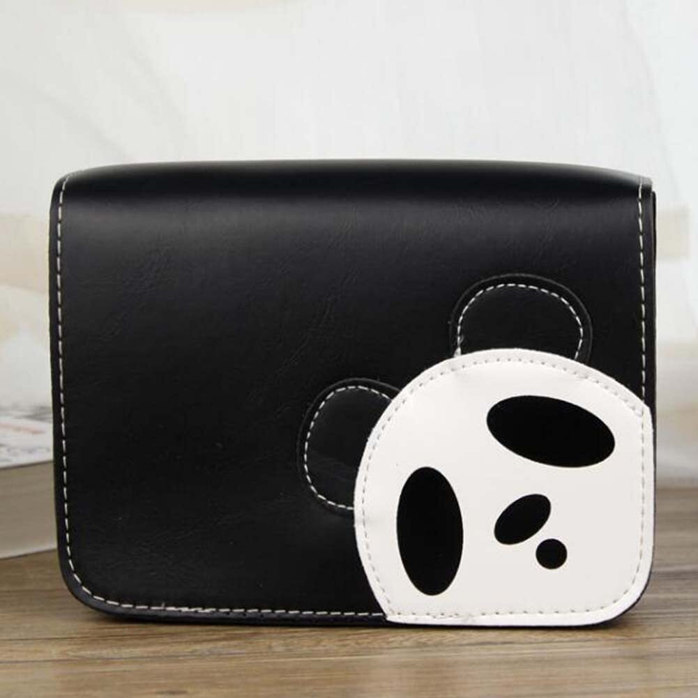 Black Cute Panda Flap Shoulder Crossbody Bag Vintage PU Leather Square Shoulder Bag