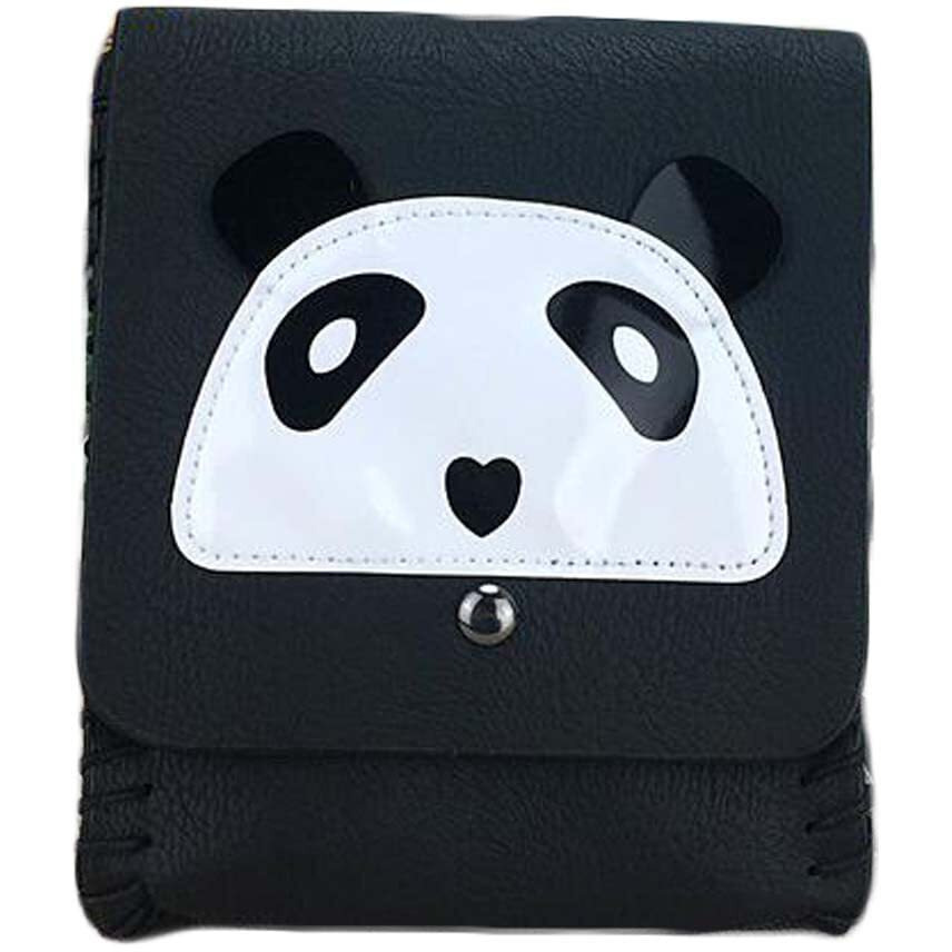 Black Handmade PU Leather Panda Shoulder Crossbody Bag Cell Phone Bag Mini Bag