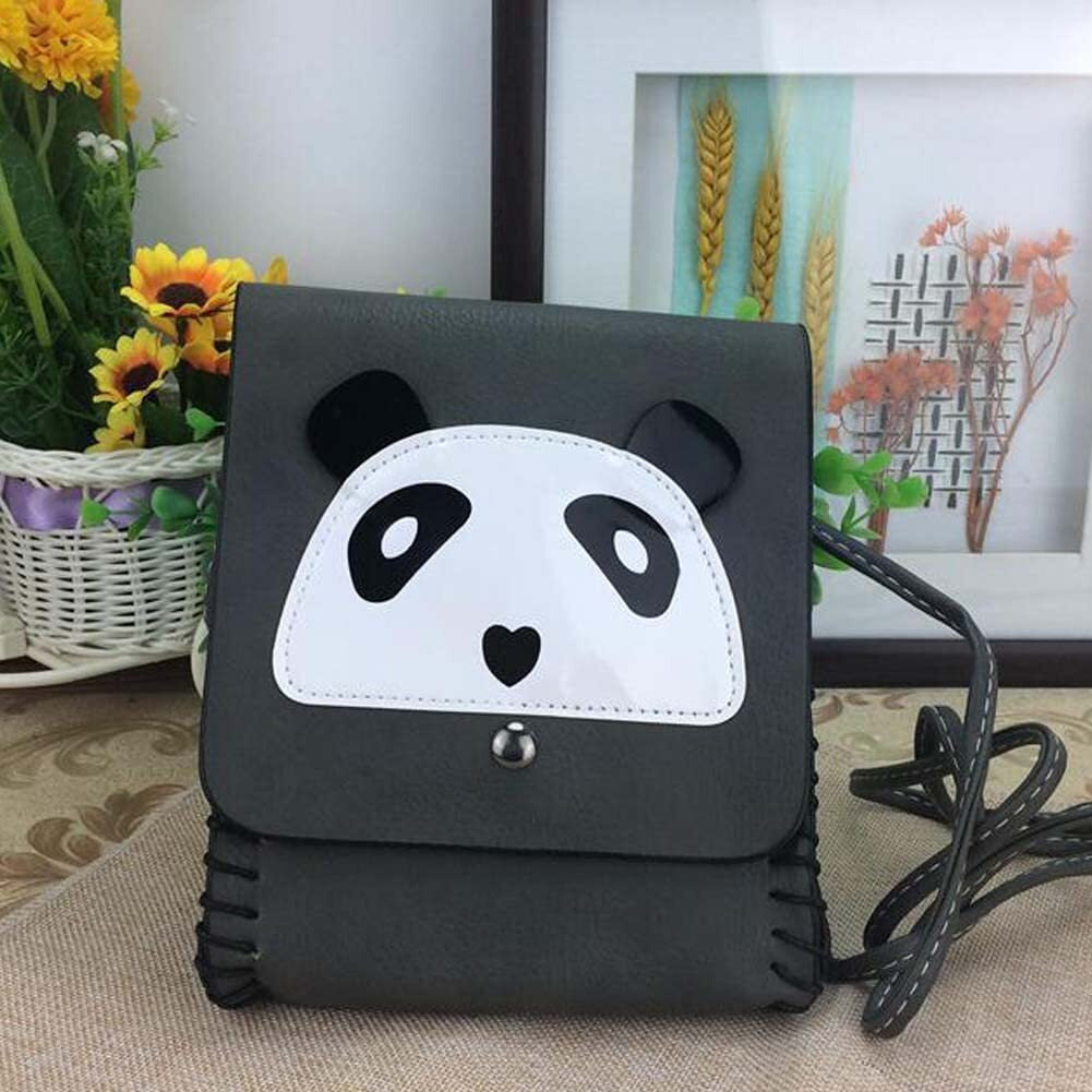 Grey Handmade PU Leather Panda Shoulder Crossbody Bag Cell Phone Bag Mini Bag