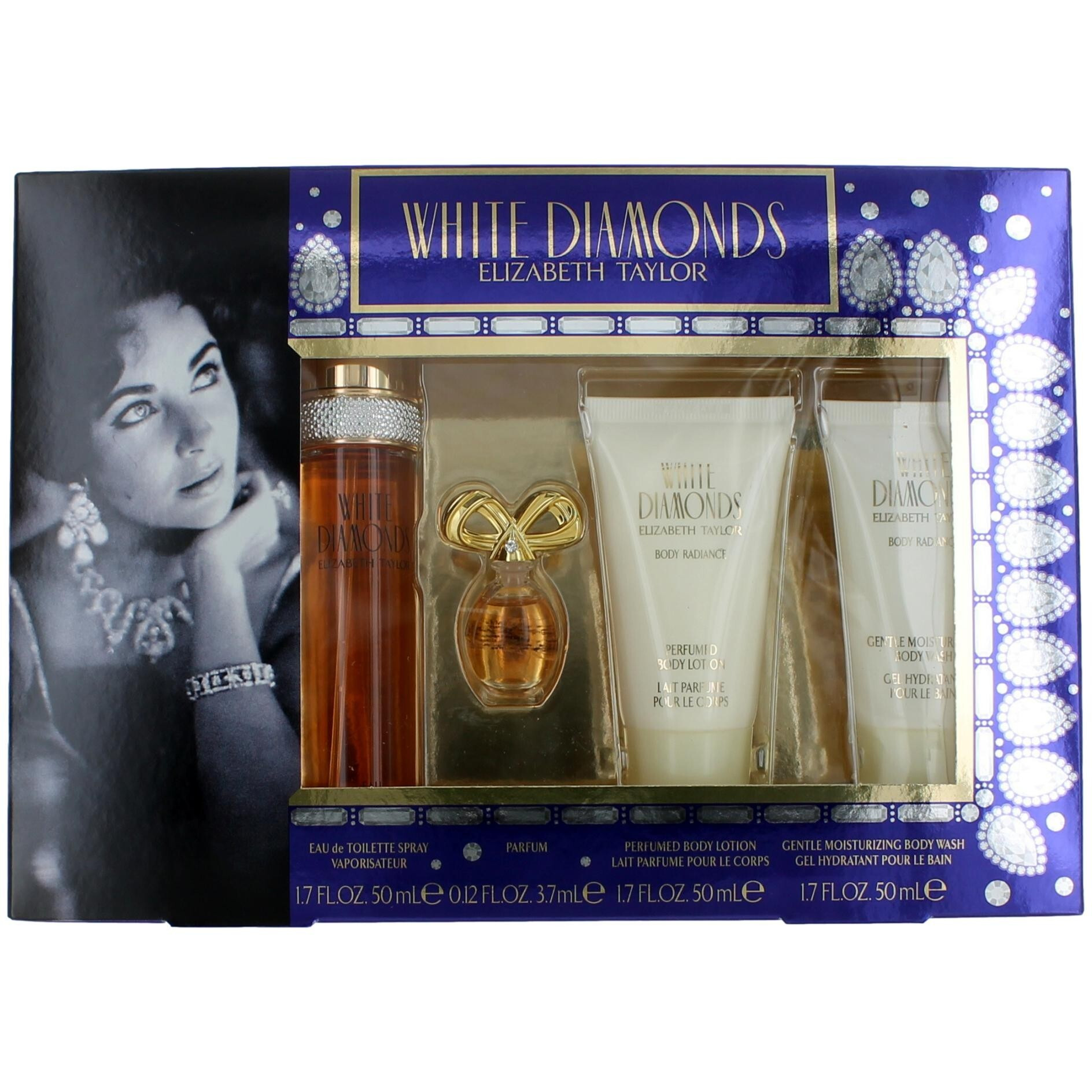 White Diamonds by Elizabeth Taylor, 4 Piece Gift Set for Women (With 1.7 oz)