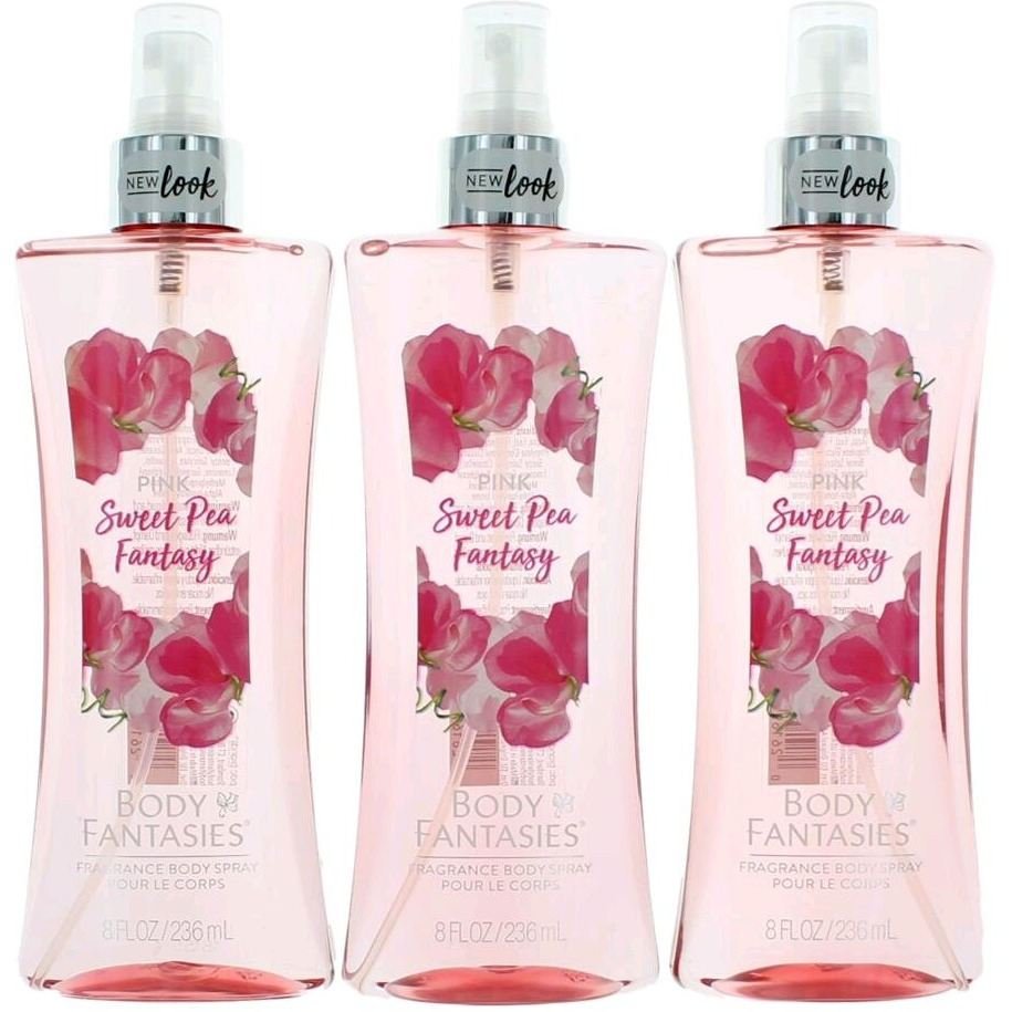 Pink Sweet Pea Fantasy by Body Fantasies, 3 Pack 8 oz Fragrance Body Spray for Women