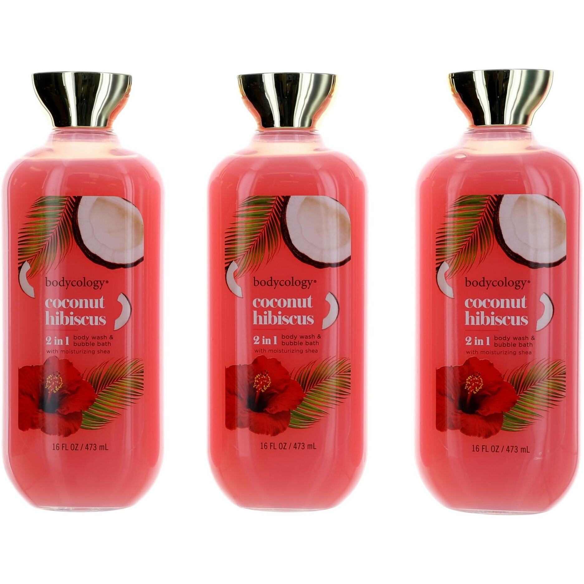 Coconut Hibiscus by Bodycology, 3 Pack 16 oz 2 in 1 Body Wash & Bubble Bath for Women