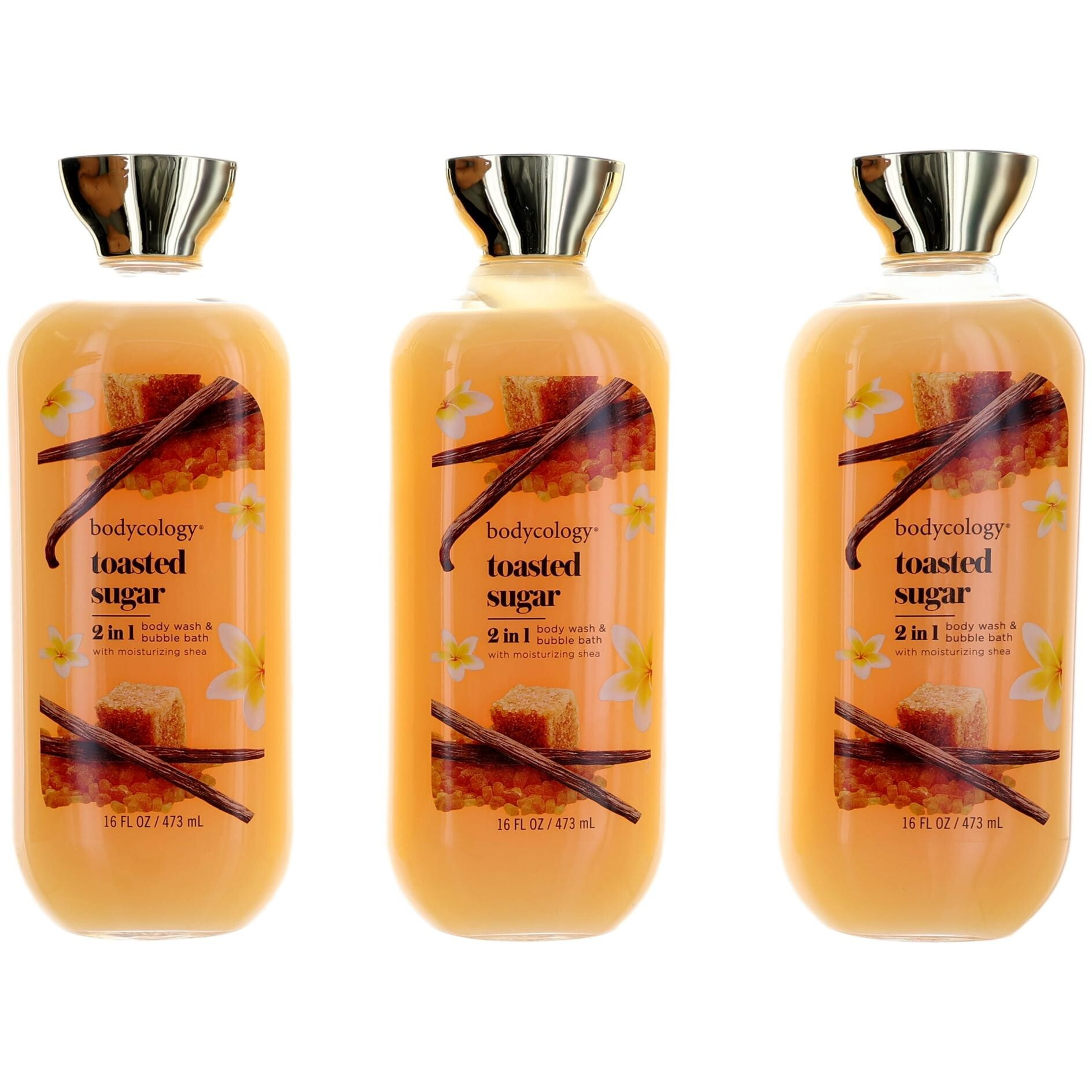 Toasted Sugar by Bodycology, 3 Pack 16 oz 2 in 1 Body Wash & Bubble Bath for Women
