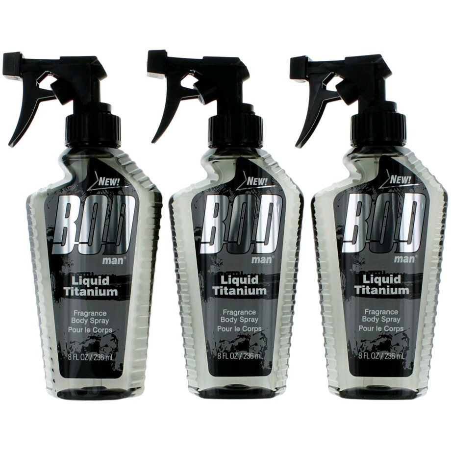 Bod Man Liquid Titanium by Parfums De Coeur, 3 Pack 8 oz Fragrance Body Spray for Men