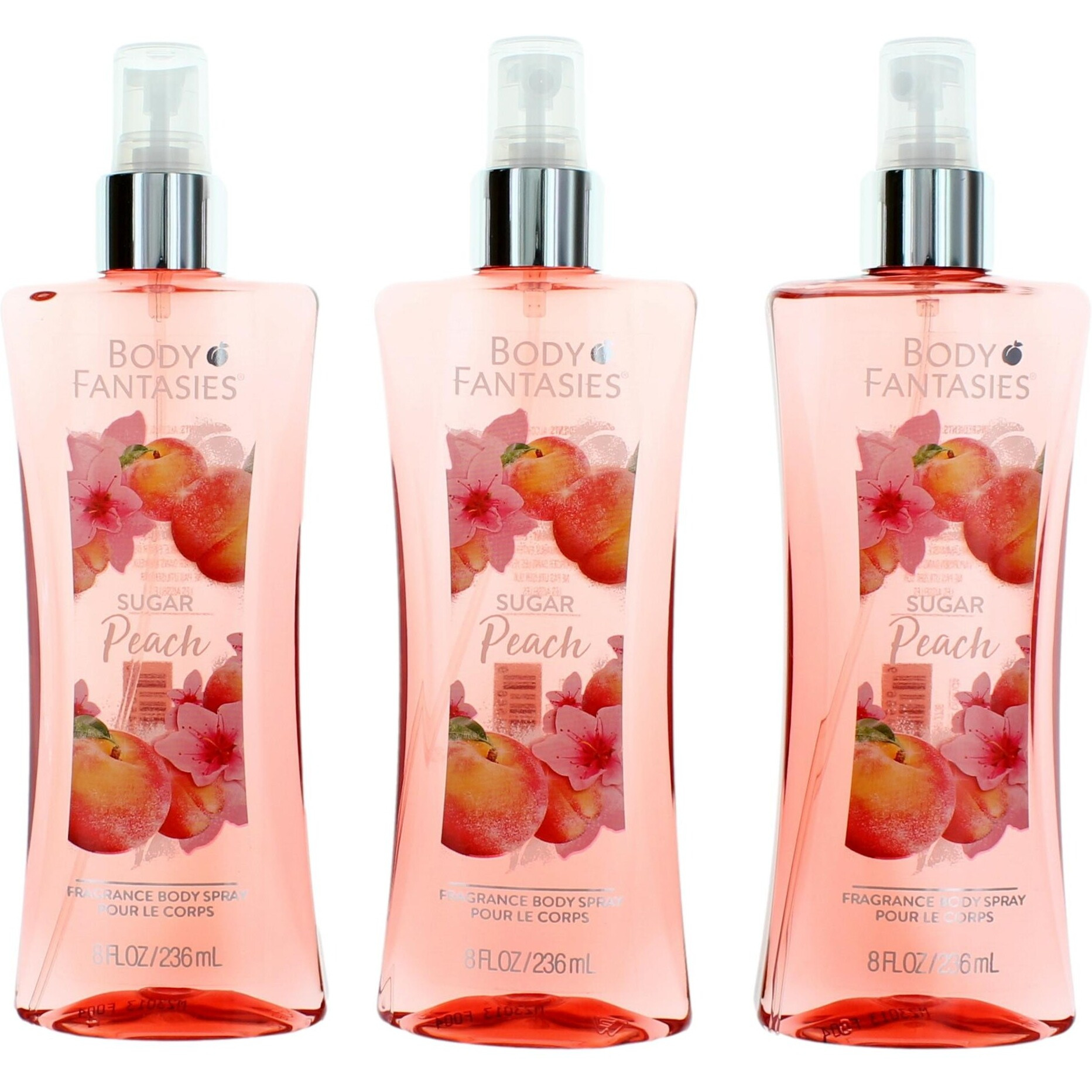 Sugar Peach by Body Fantasies, 3 Pack 8 oz Fragrance Body Spray for Women