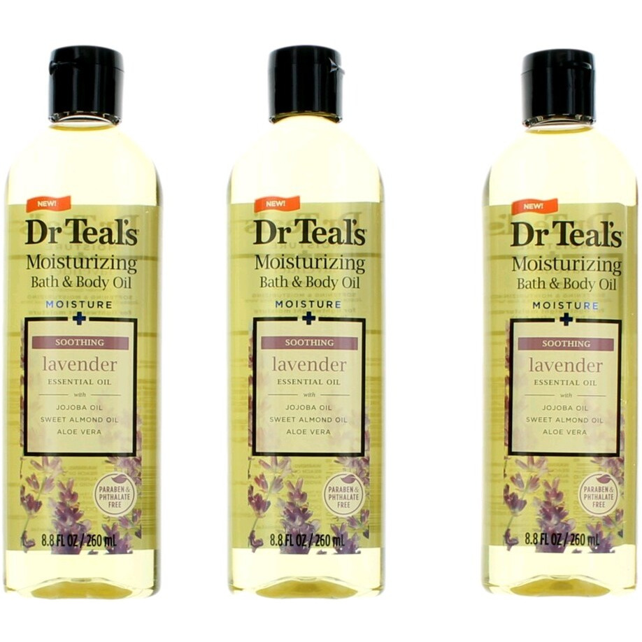 Soothing Lavender Essential Oil by Dr. Teals, 3 Pack 8.8 oz Moisturizing Bath & Body Oil