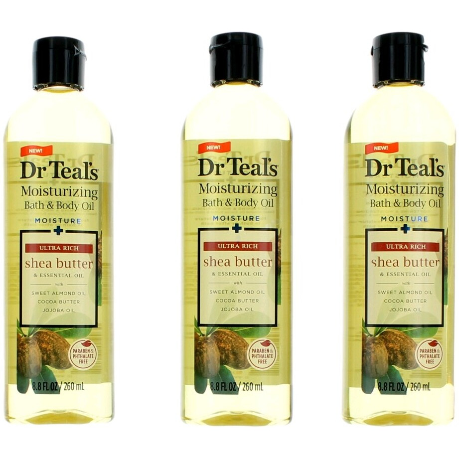 Shea Butter & Essential Oil by Dr. Teals, 3 Pack 8.8 oz Moisturizing Bath & Body Oil
