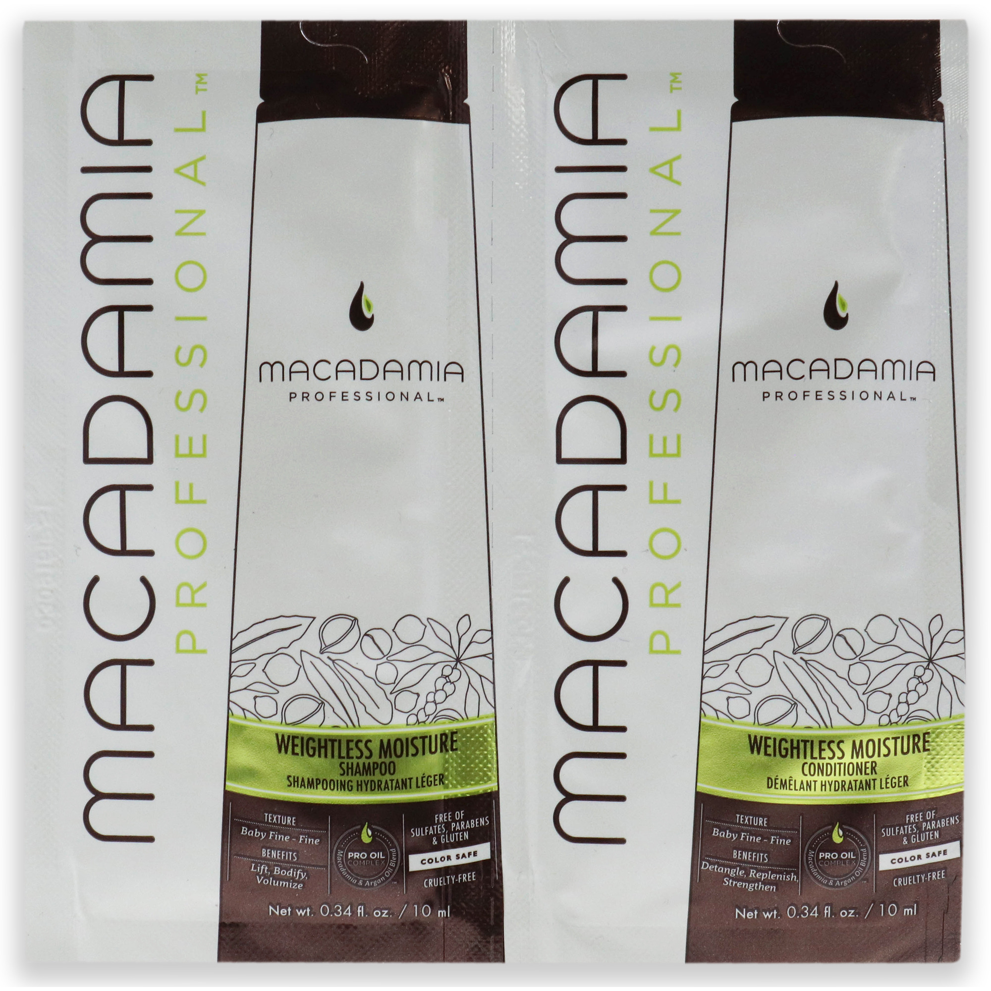 Professional Weightless Moisture Set by Macadamia Oil for Unisex - 2 x 0.34 oz Shampoo and Conditioner
