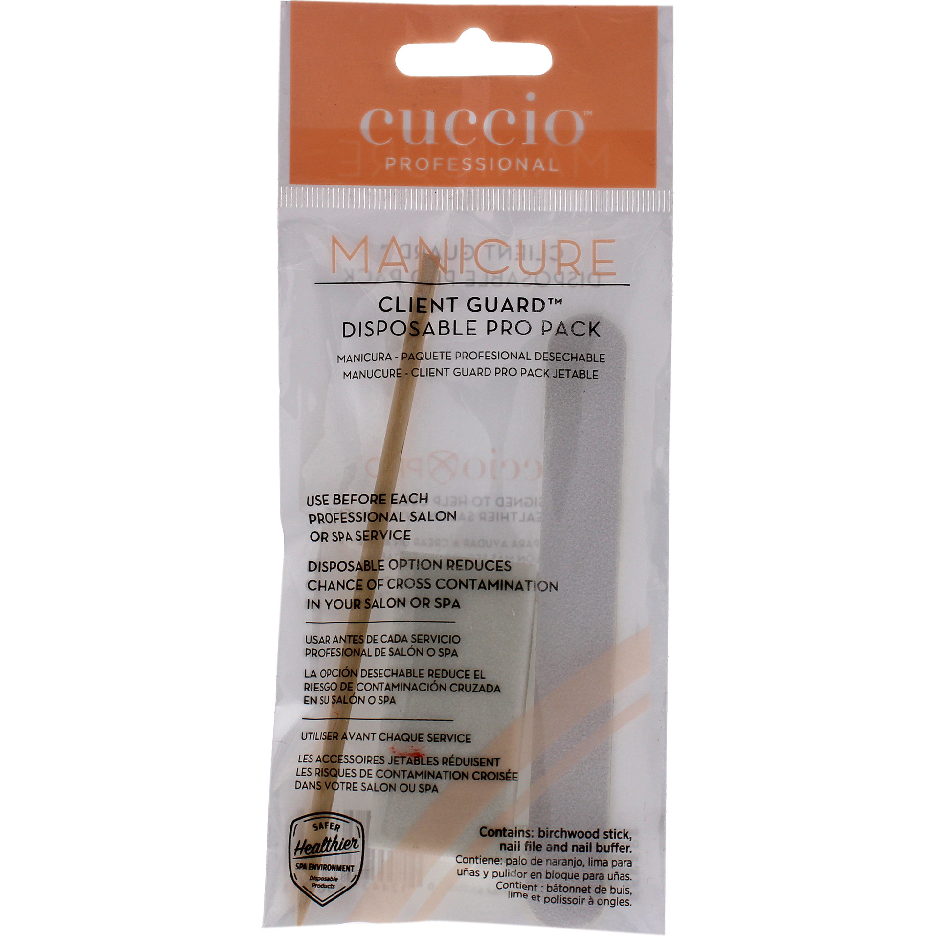 Manicure Client Guard Disposable Pro Pack by Cuccio Pro for Women - 3 Pc Birchwood Stick, Nail File, Nail Buffer