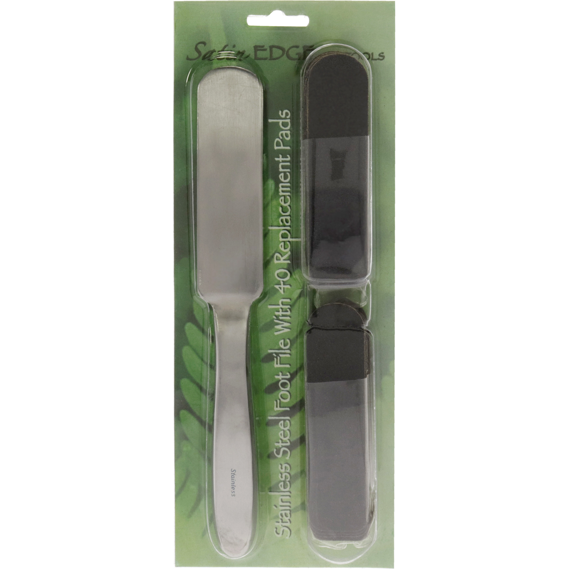 Stainless Steel Foot File 40 Replacement Pads by Satin Edge for Unisex - 41 Pc Nail File, 20pc Medium Pads, 20pc Coarse Pads
