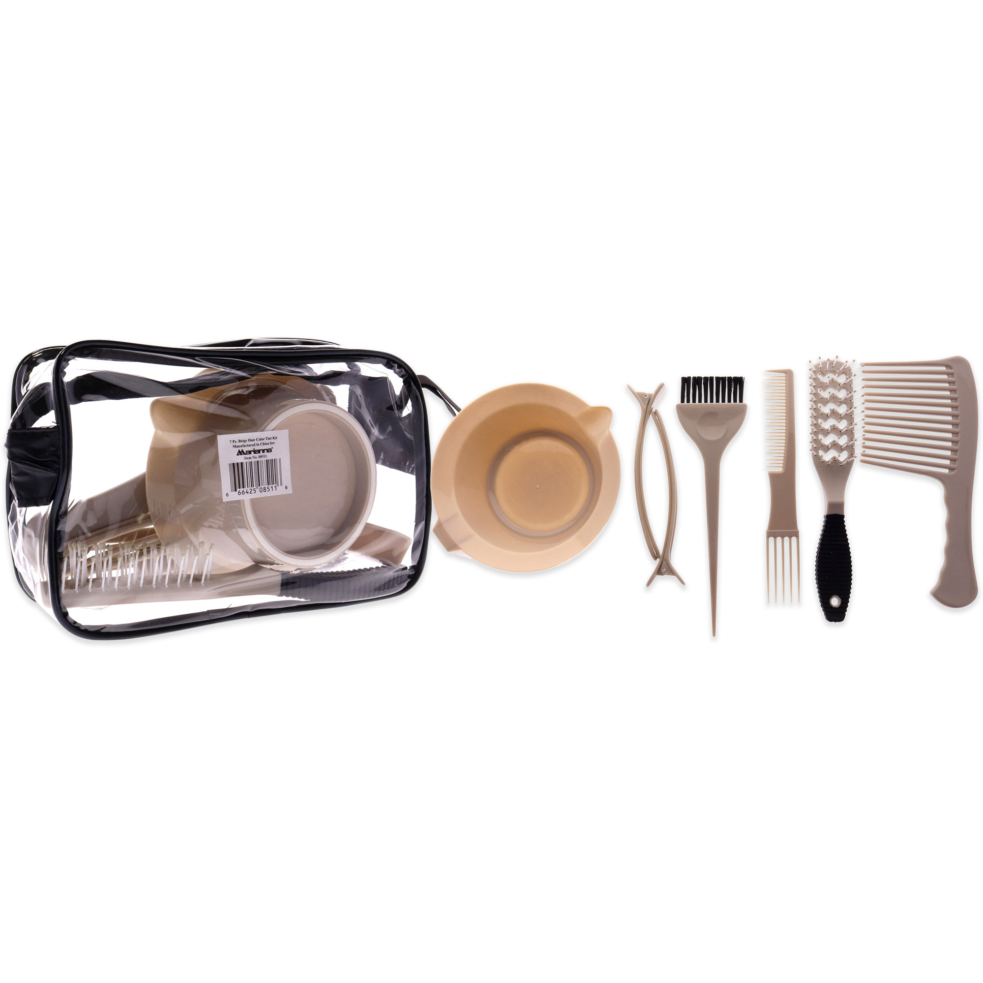 Hair color Tint Kit - Beige by Marianna for Unisex - 7 Pc Mixing Bowl, Hair Clips, Color Brush, Comb, Brush, Detangling Comb, Bag