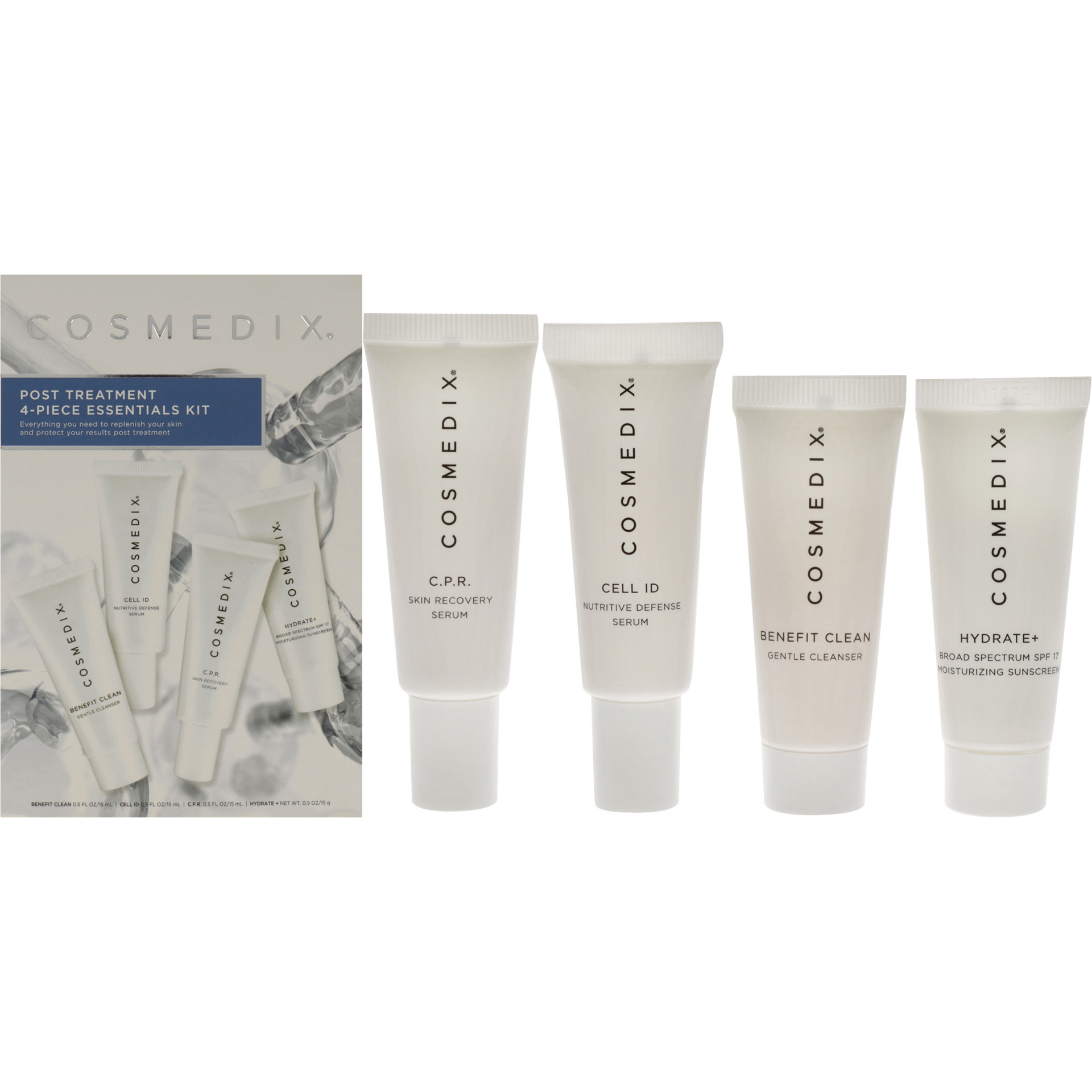 Post Treatment Essentials Kit by Cosmedix for Unisex - 4 Pc 0.5oz Benefit Clean, 0.5oz Cell ID, 0.5oz C.P.R., 0.5oz Hydrate Plus