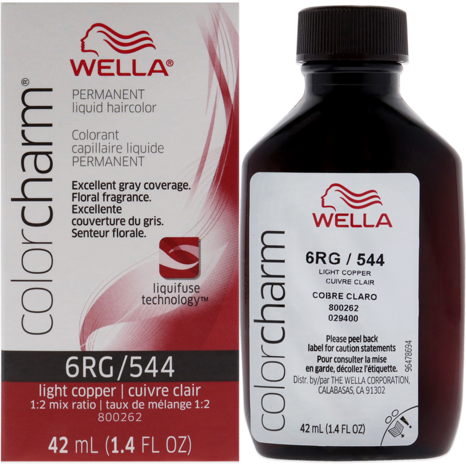 Color Charm Permanent Liquid Hair Color - 544 6RG Light Copper by Wella for Unisex - 1.42 oz Hair Color