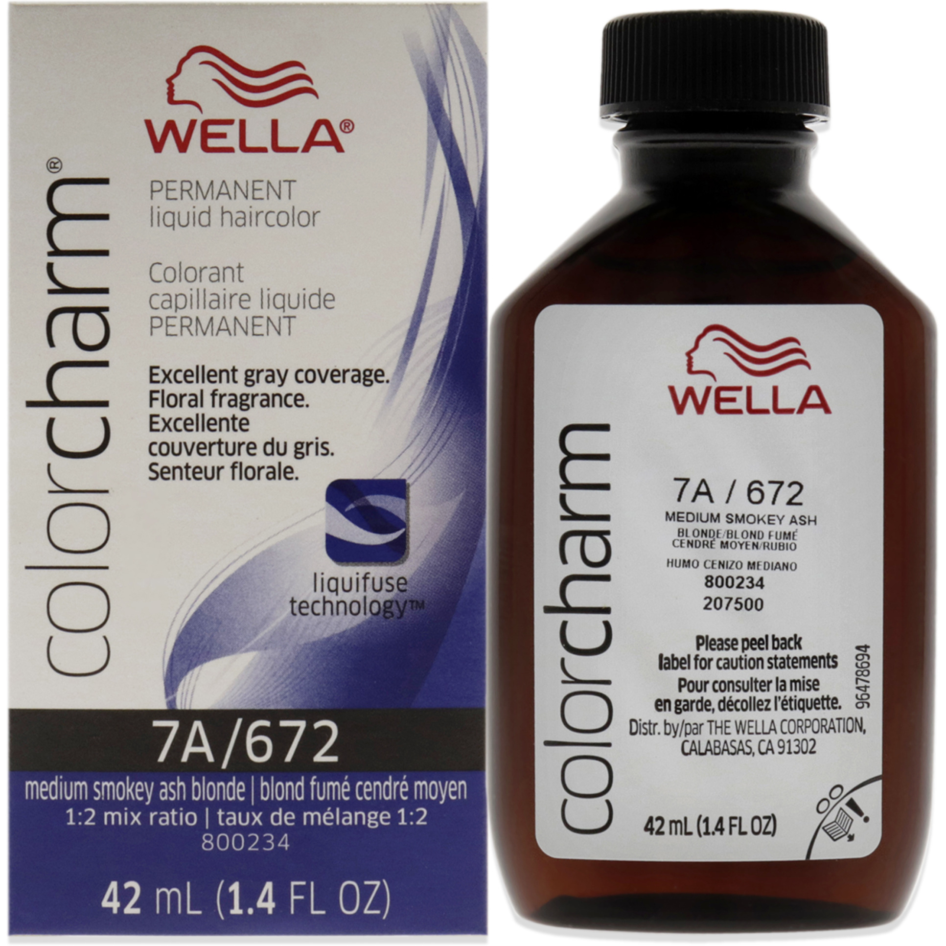 Color Charm Permanent Liquid Hair Color - 672 7A Med Smoky Ash Blonde by Wella for Unisex - 1.42 oz Hair Color