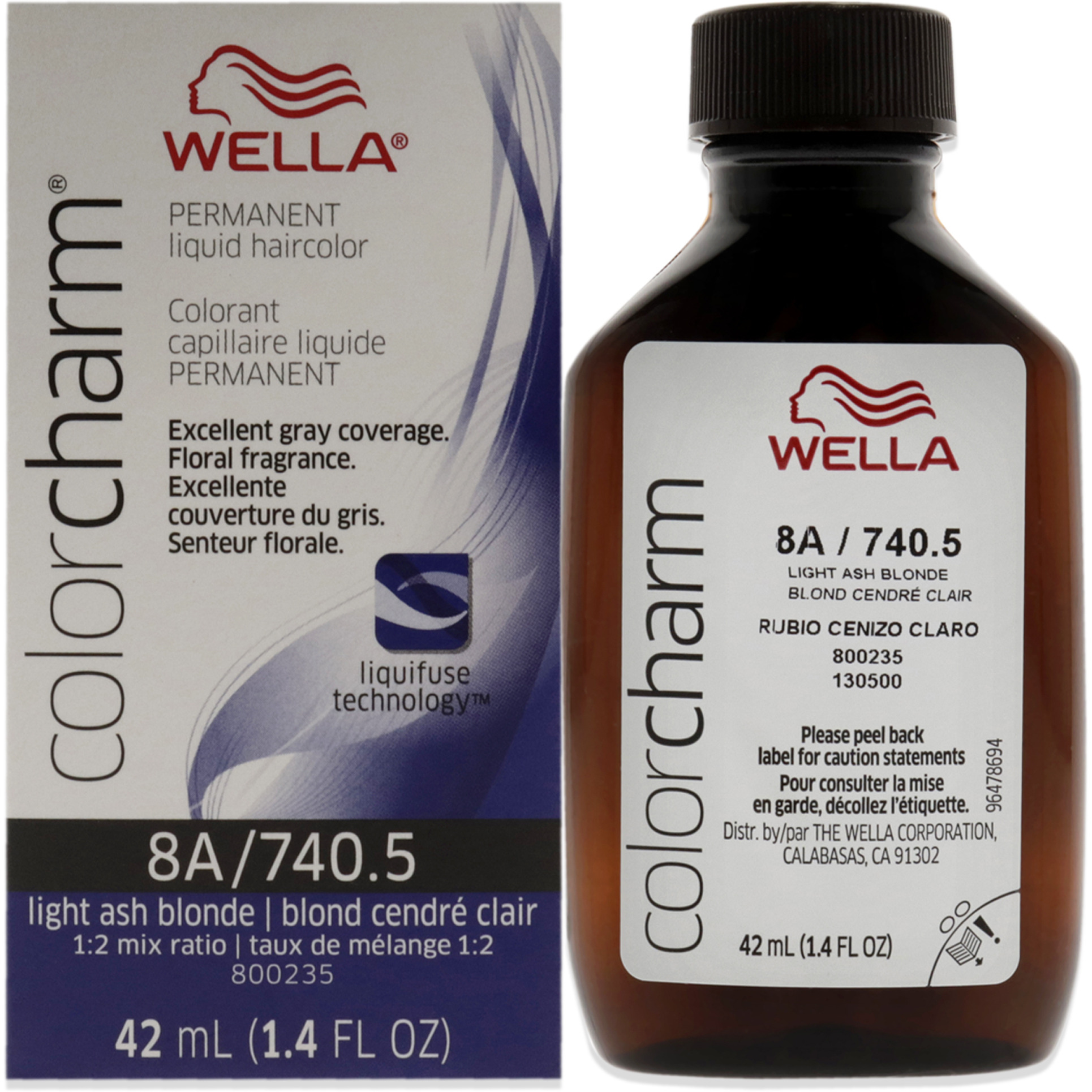 Color Charm Permanent Liquid Hair Color - 740.5 8A Light Ash Blonde by Wella for Unisex - 1.42 oz Hair Color