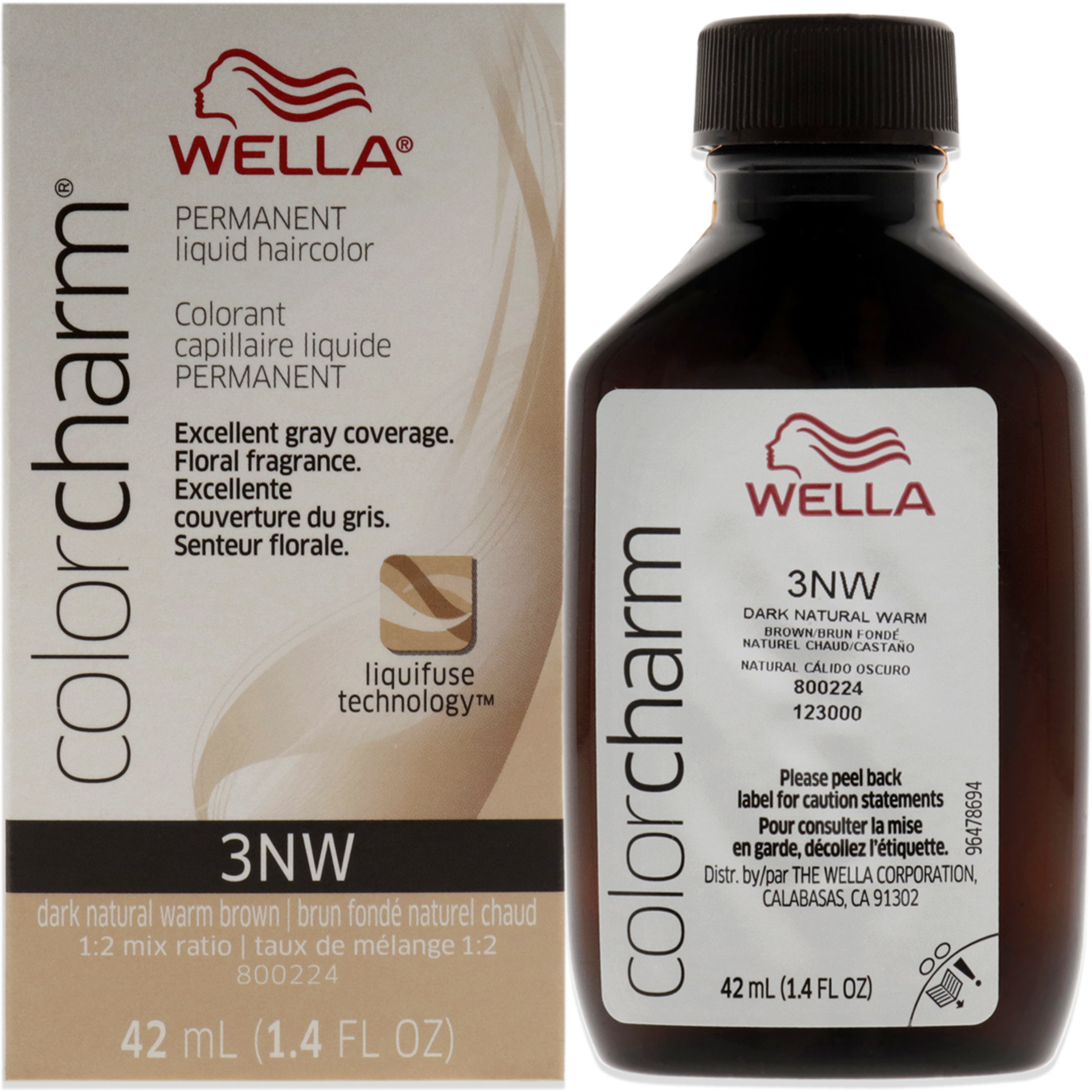 Color Charm Permanent Liquid Hair Color - 3NW Dark Natural Warm Brown by Wella for Unisex - 1.42 oz Hair Color