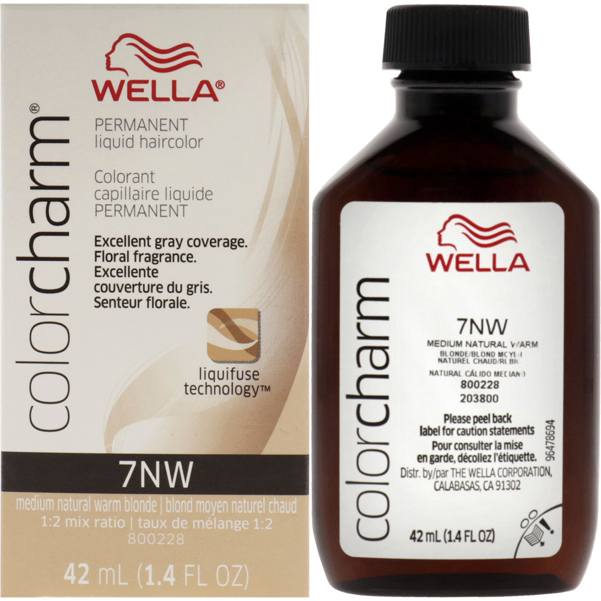 Color Charm Permanent Liquid Hair Color - 7NW Medium Natural Warm Blonde by Wella for Unisex - 1.42 oz Hair Color