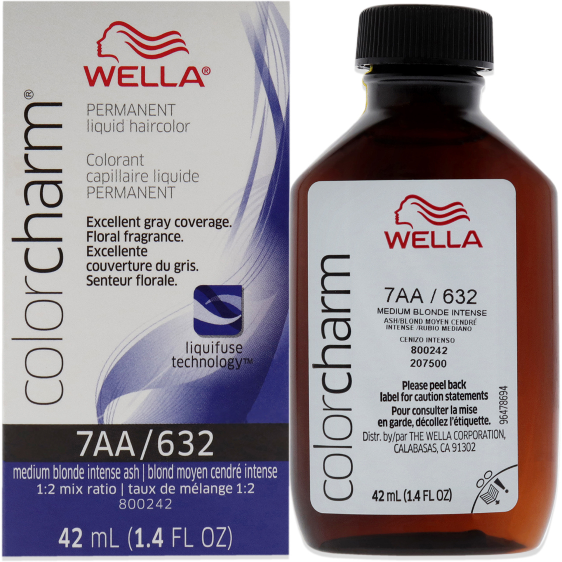 Color Charm Permanent Liquid Hair Color - 7AA 632 Medium Blonde Intense Ash by Wella for Unisex - 1.42 oz Hair Color