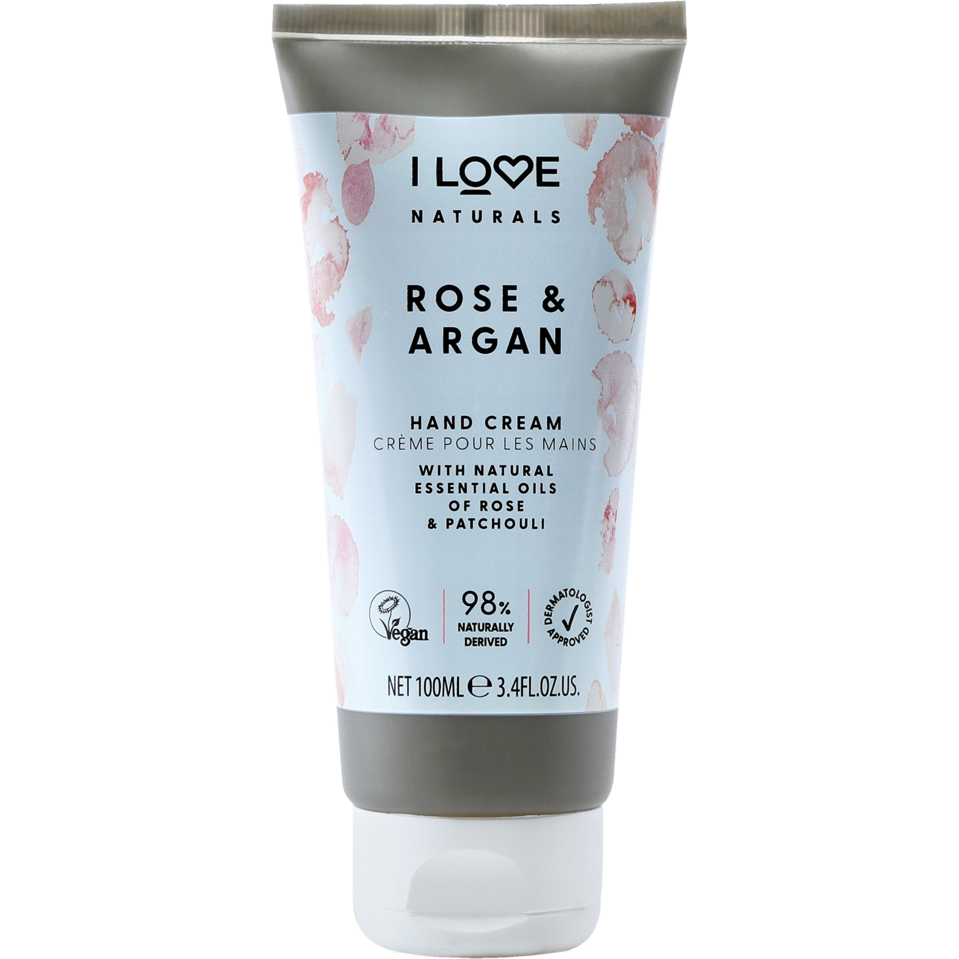 Naturals Hand Cream - Rose and Argan by I Love Cosmetics for Women - 3.4 oz Cream