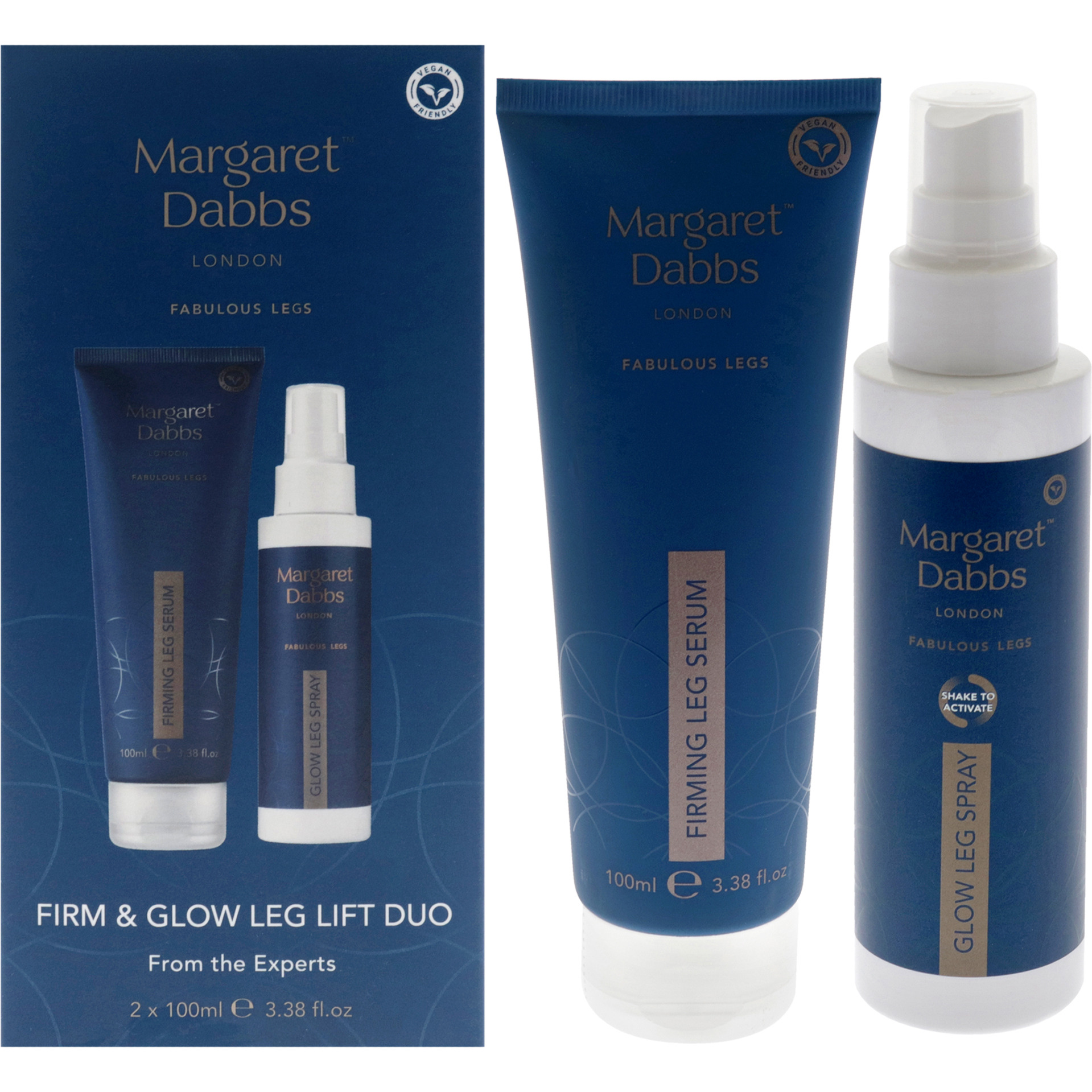 Firm and Glow Leg Lift Duo by Margaret Dabbs for Unisex - 2 Pc 3.38oz Firming Leg Serum, 3.38oz Glow Leg Spray