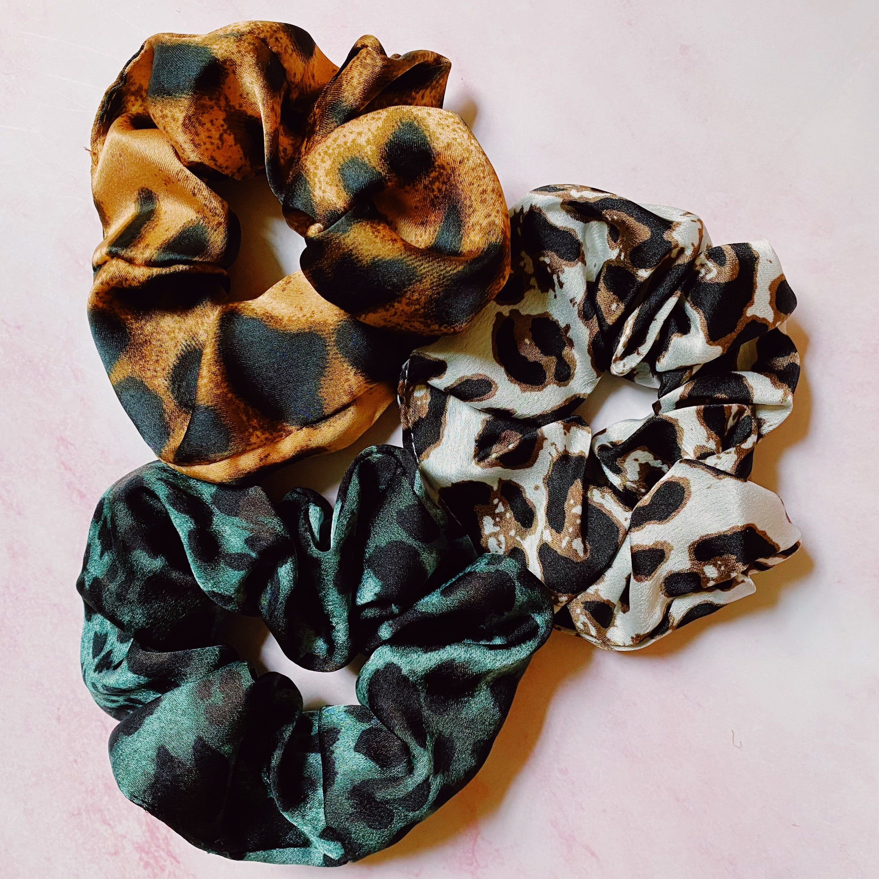 Leopard Satin Scrunch Set Of 3