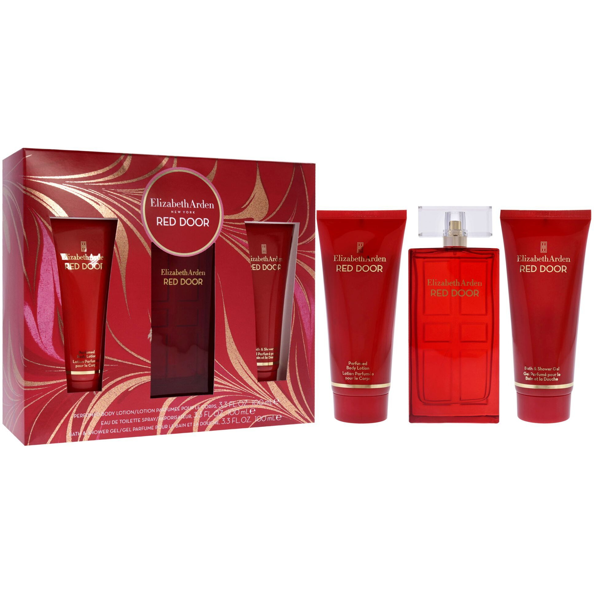 Red Door by Elizabeth Arden for Women - 3 Pc Gift Set 3.3oz EDT Spray, 3.3oz Body Lotion, 3.3oz Bath & Shower Gel