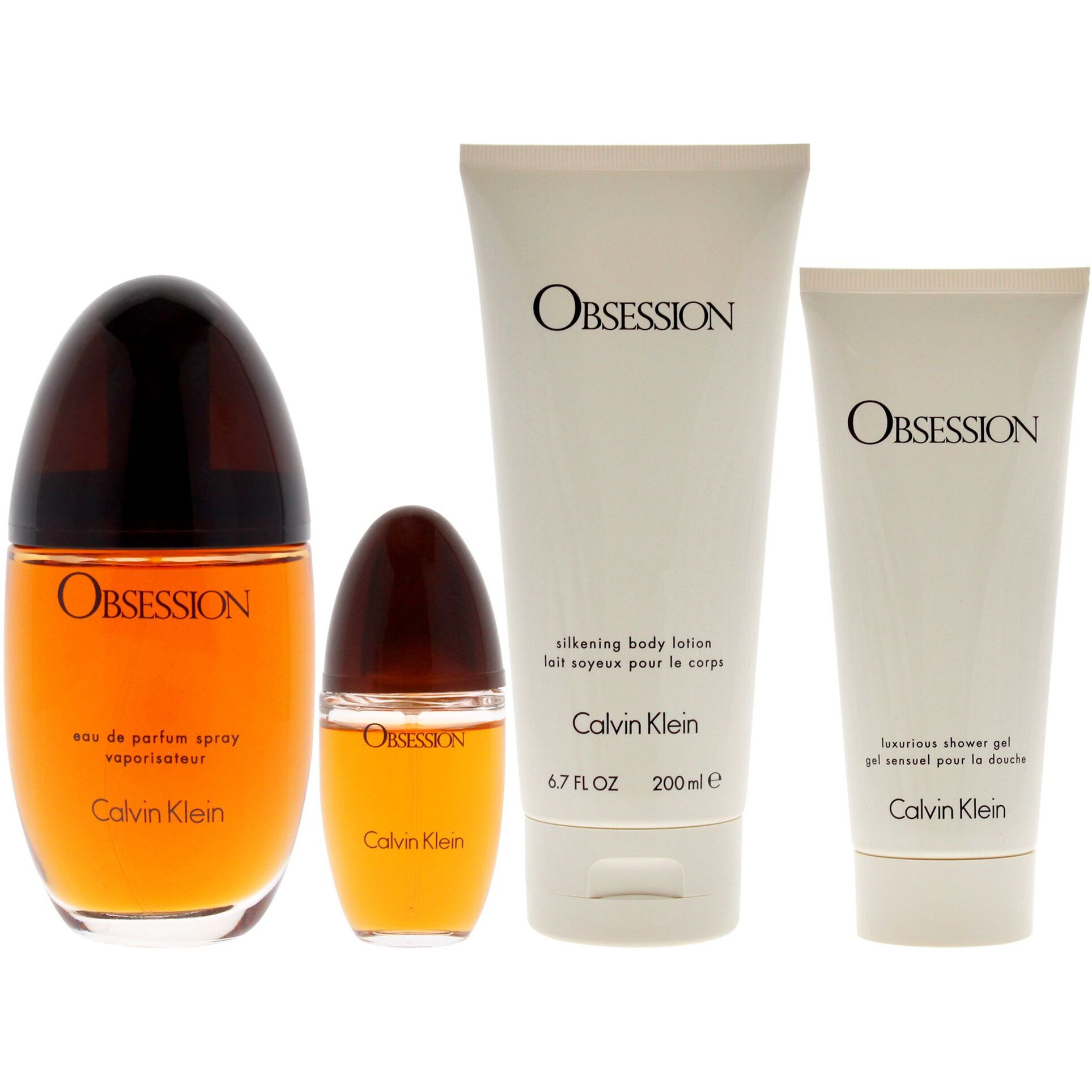 Obsession by Calvin Klein for Women - 4 Pc Gift Set 3.3oz EDP Spray, 0.5oz EDP Spray, 3.4oz Shower Gel, 6.7oz Body Lotion