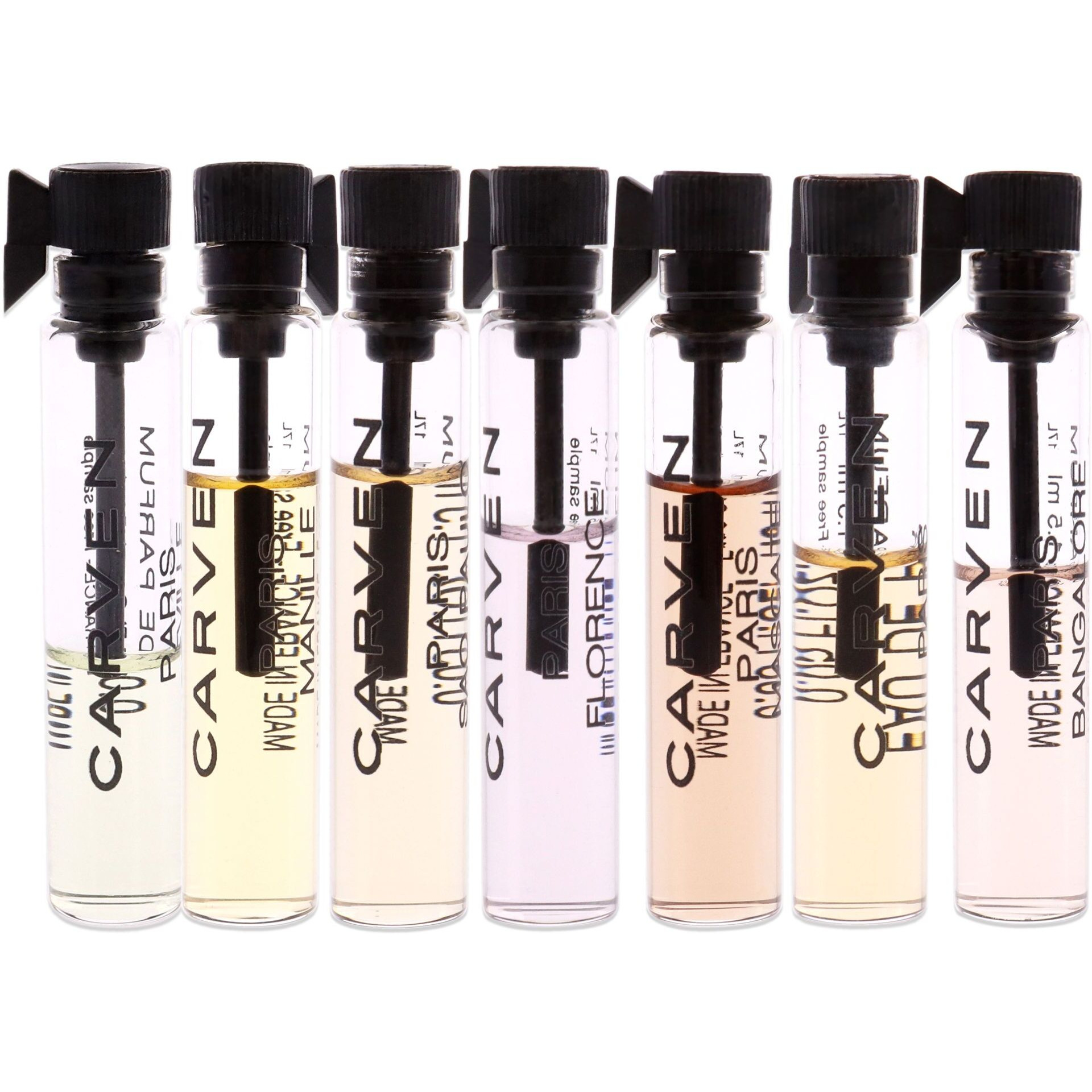 Carven Collection Mini Sampler Set by Carven for Women - 7 Pc Sampler Set 0.05 Seville, 0.05 Manille, 0.05 Sao Paulo, 0.05 Florence, 0.05 Mascate, 0.05 Izmir, 0.05 Bangalore