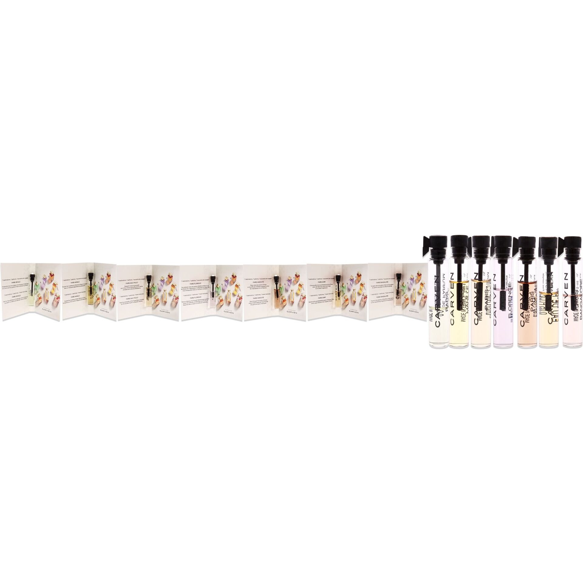 Carven Collection Mini Sampler Set by Carven for Women - 7 Pc Sampler Set 0.05 Seville, 0.05 Manille, 0.05 Sao Paulo, 0.05 Florence, 0.05 Mascate, 0.05 Izmir, 0.05 Bangalore