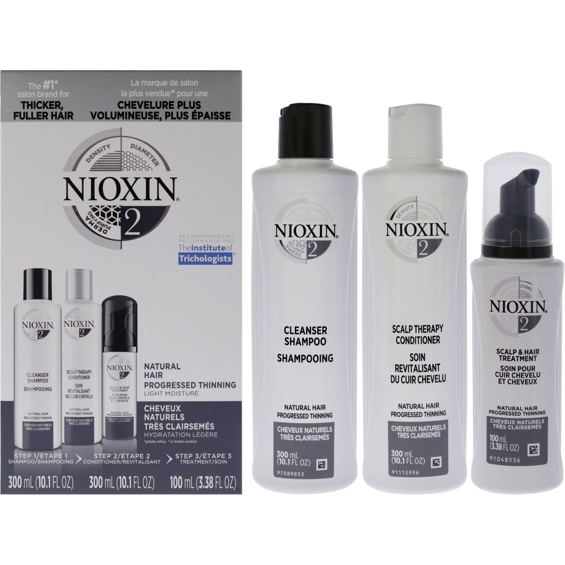 System 2 Kit by Nioxin for Unisex - 3 Pc 10.1oz Cleanser Shampoo, 10.1 oz Scalp Therapy Conditioner, 3.38oz Scalp and Hair Treatment