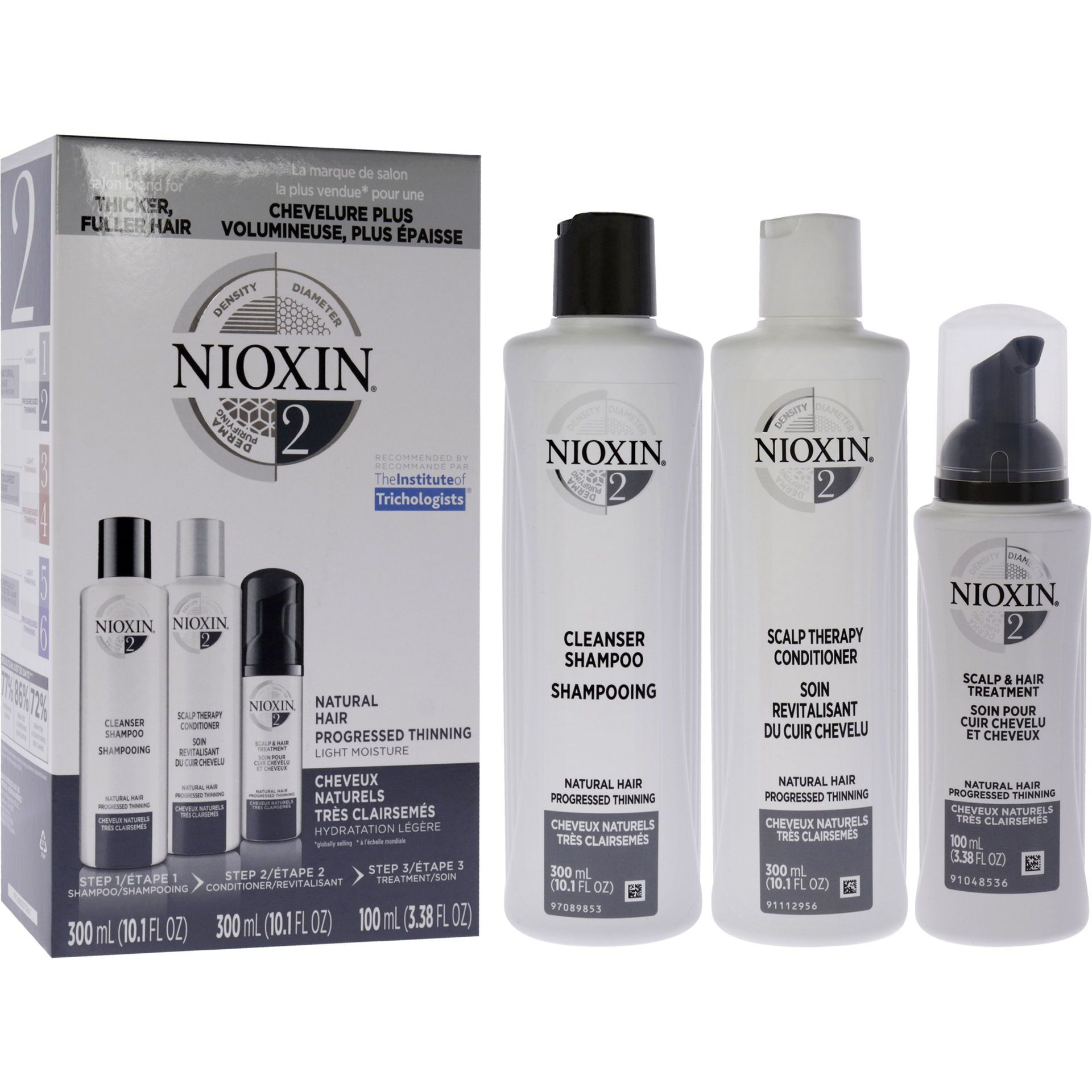 System 2 Kit by Nioxin for Unisex - 3 Pc 10.1oz Cleanser Shampoo, 10.1 oz Scalp Therapy Conditioner, 3.38oz Scalp and Hair Treatment